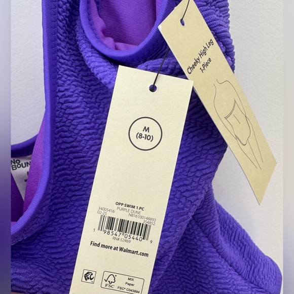 No Boundaries Purple Textured Cheeky High Leg One Piece Swimsuit Size M NWT - Picture 4 of 4